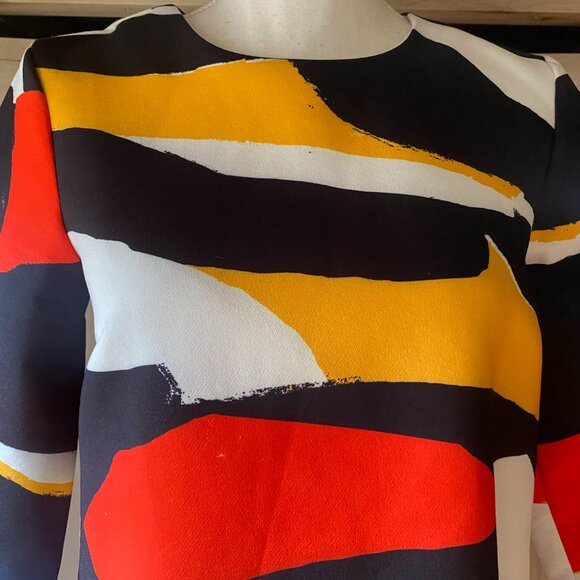 H&M Bold Abstract Color Block 3/4 Sleeve Tunic Shift Dress 6 Scuba orange black - Picture 12 of 14
